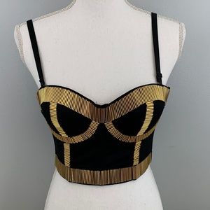 Black & Gold Beaded Punk Bra Corset Top - Small